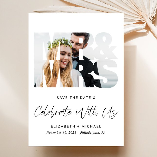 Modern Photo Wedding Reception Save The Date (A chic Save The Date photo announcement for a post-wedding reception to celebrate your marriage)