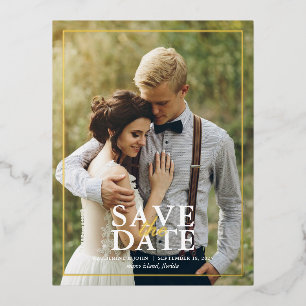 Modern Photo Wedding Save the Date Foil Invitation Postcard