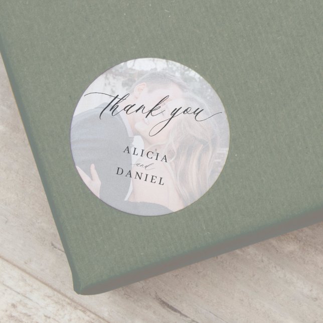 Modern photo wedding thank you favour  classic round sticker (Creator Uploaded)