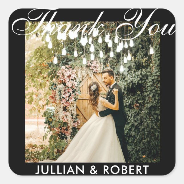 Modern Photo Wedding Thank You Favour Stickers (Front)