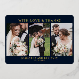 Modern Photo Wedding Thank You Gold Foil Card