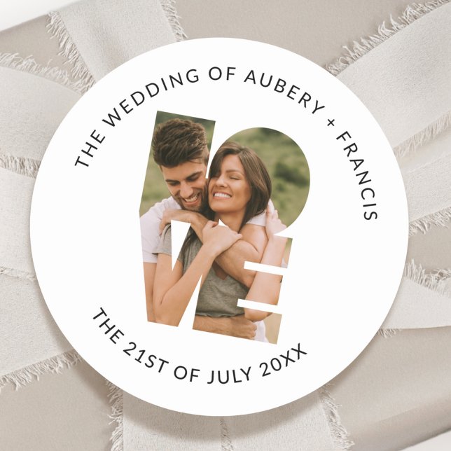 Modern Photo Wedding Thank you Love Letters Favour Classic Round Sticker (Creator Uploaded)