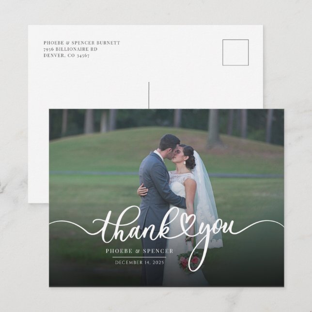 Modern Photo Wedding Thank You Postcard (Front/Back)
