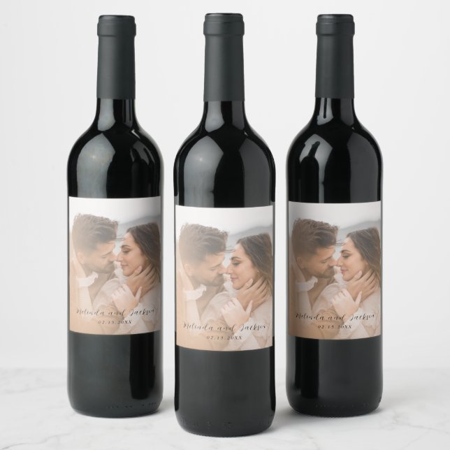 Modern Photo Wedding Wine Label (Bottles)
