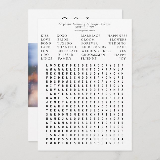 Modern Photo Wedding Word Search Save the Date- Wh Invitation (Front/Back)