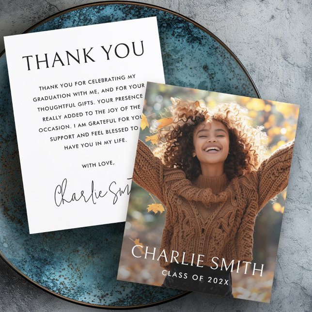 Modern photo white graduation thank you card (Modern photo white graduation thank you card)