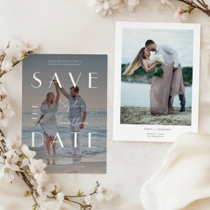 Modern Photo White Text Overlay Wedding  Save The Date
