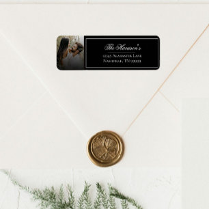 Modern Photo with Black Overlay Wedding Address Return Address Label