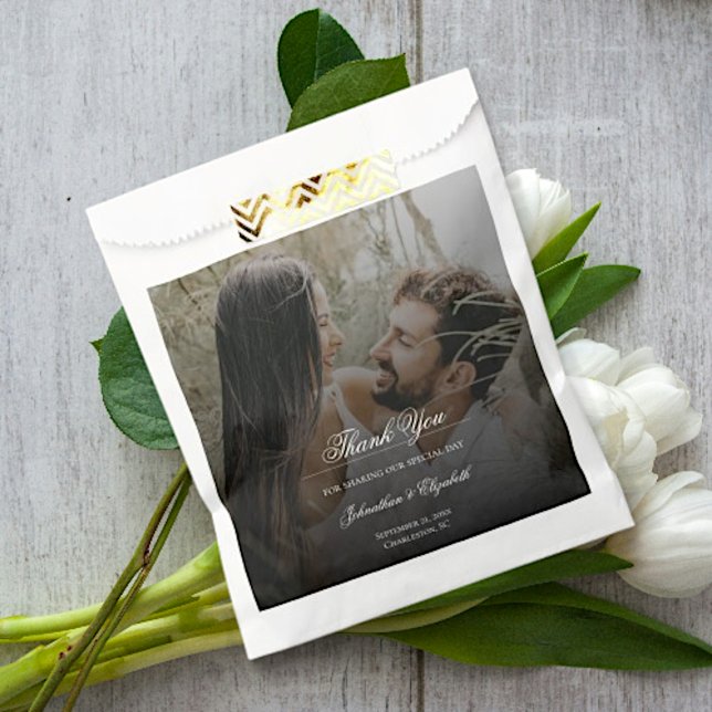 Modern Photo with Black Overlay Wedding Favour Bag (Modern Photo with Black Overlay Wedding Favor Bag)