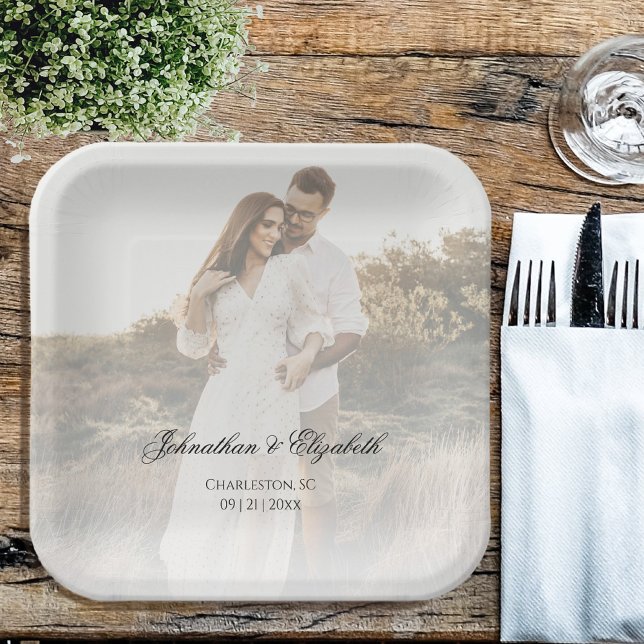 Modern Photo with Overlay Wedding Paper Plate (Modern Photo and Overlay Wedding Paper Plates)