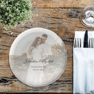 Modern Photo with Overlay Wedding Paper Plate