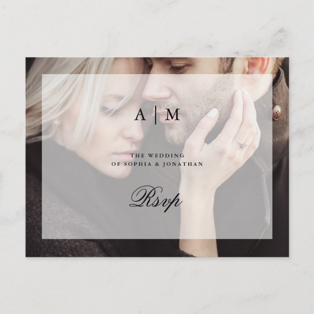 Modern Photo with Overlay | Wedding RSVP Postcard (Front)