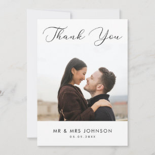 Modern Photograph Script Minimalist Plain Wedding Thank You Card