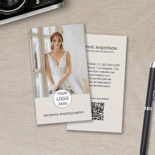 Modern Photographer Custom Logo Photo QR Code Tan Business Card