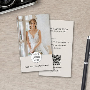 Modern Photographer Logo Photo QR Social Media Tan Business Card