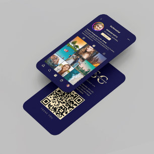 Modern Photographer Midnight Blue Gold Instagram Business Card
