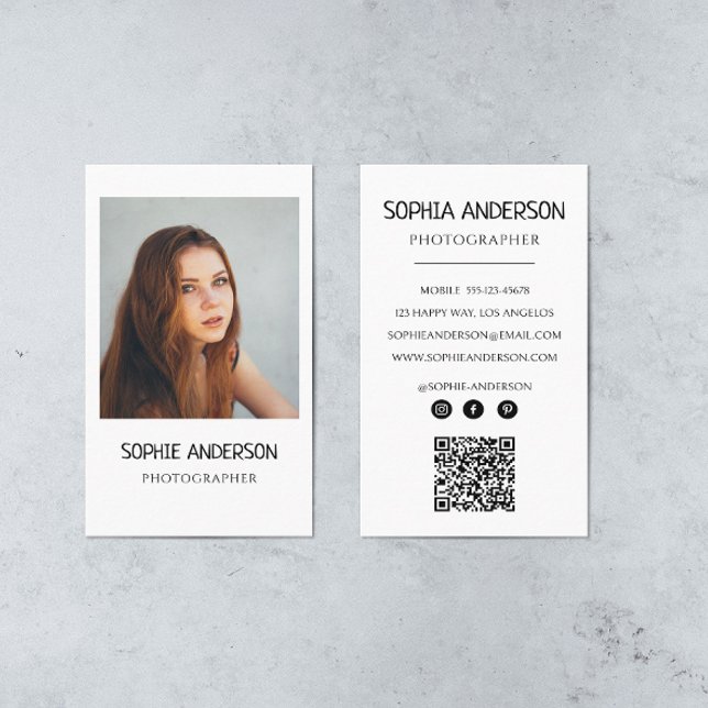 Modern Photographer Minimalist Photo with QR Code Business Card (Creator Uploaded)