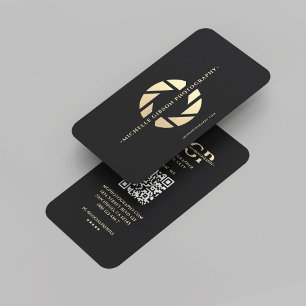 Modern Photographer Monogram Black Gold Lens   Business Card