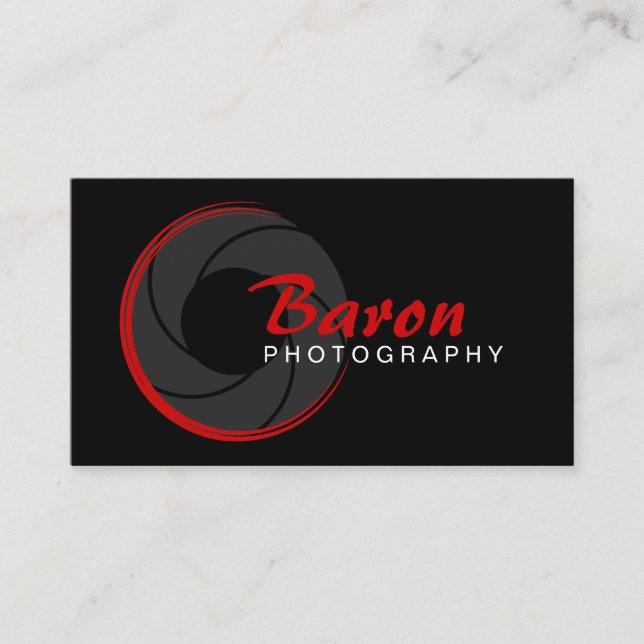 Modern Photographer Red Business Card (Front)
