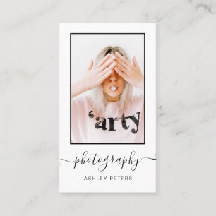 Modern photography black white script photo business card