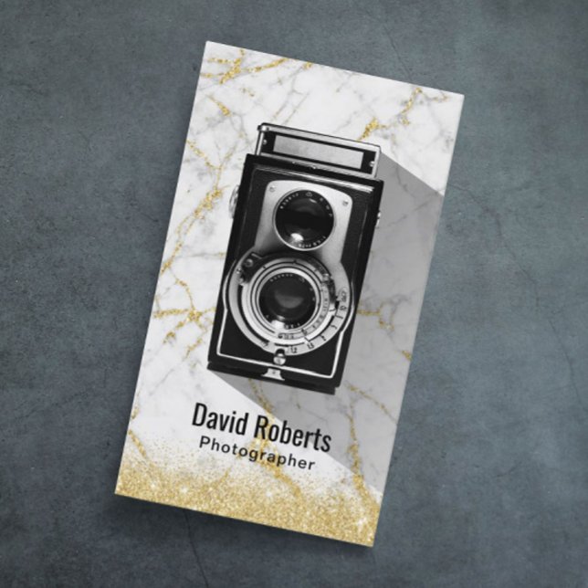 Modern Photography Gold Marble Photographer Camera Business Card (Creator Uploaded)