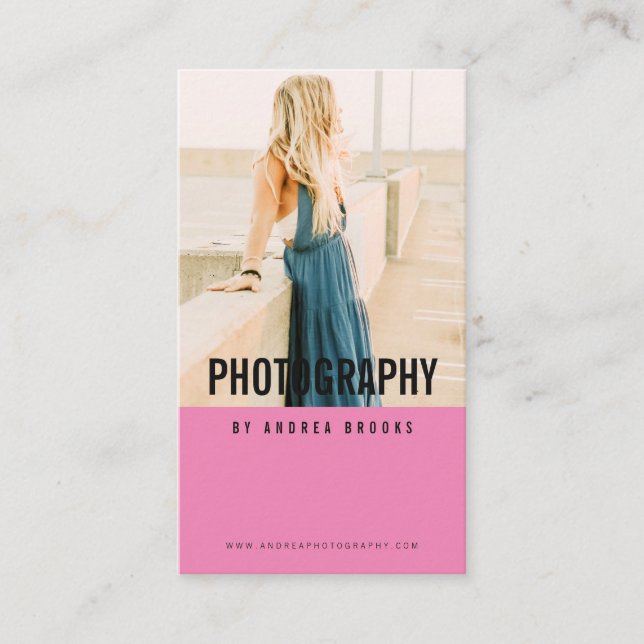 Modern photography professional photographer pink business card (Front)