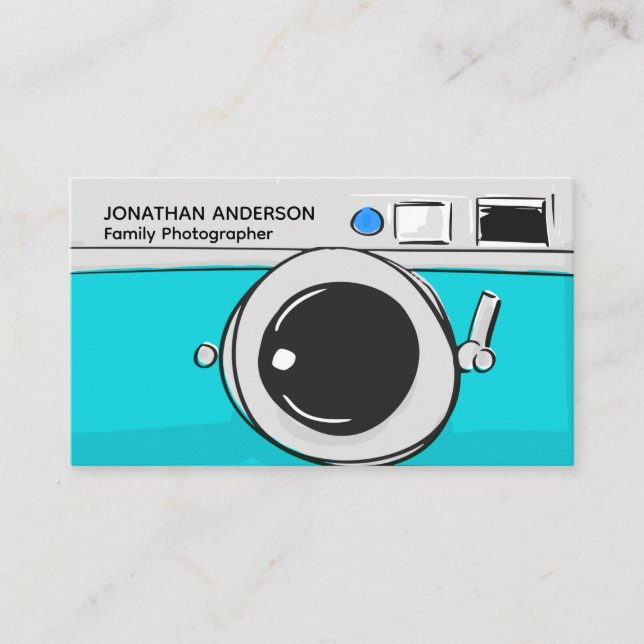 Modern Photography Teal Blue Camera Photographer Business Card (Front)