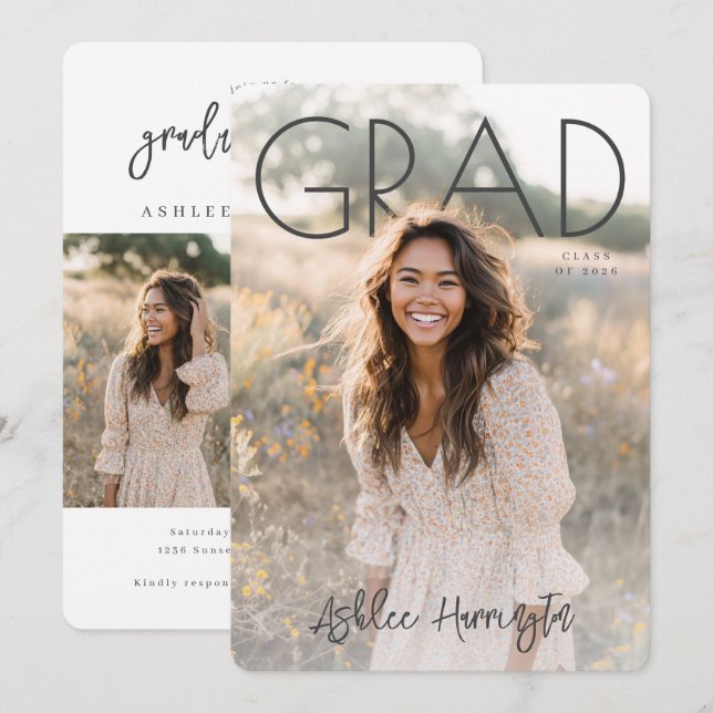 Modern PhotoPop Graduation Announcement & Party (Front/Back)