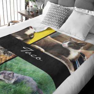 Modern Photos Collage Cat Fleece Blanket