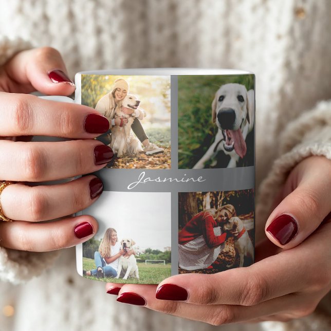 Modern Photos Collage Dog Grey Coffee Mug (Celebrate your furbaby with this photo collage mug.)