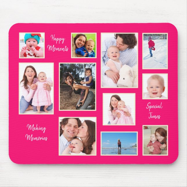 Modern Photos Collage Typography Happy Moments Mouse Pad (Front)