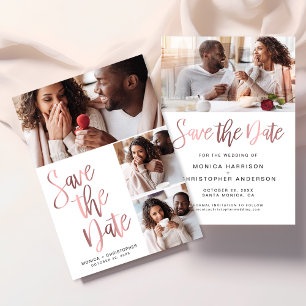 Modern Photos Rose Gold Script Save The Date Card