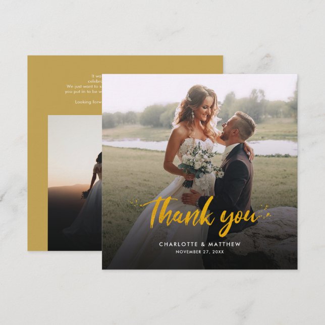 Modern Photos Script Wedding Thank You Card (Front/Back)