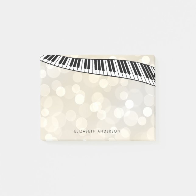 Modern Piano Keyboard on Gold Bokeh, Personalised Post-it Notes (Front)