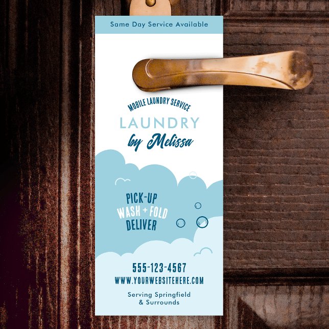 Modern Pick-Up Laundry Service Blue & White Door Hanger (Creator Uploaded)