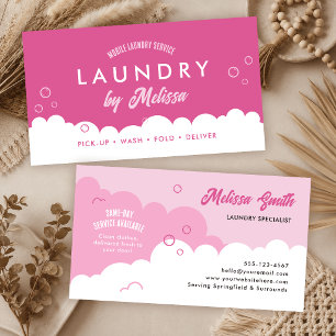 Modern Pick-Up Laundry Service Girly Pink Business Card