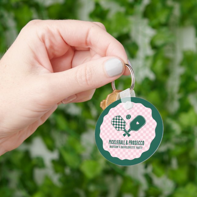 Modern Pickleball & Prosecco Bachelorette Weekend Key Ring (Hand)