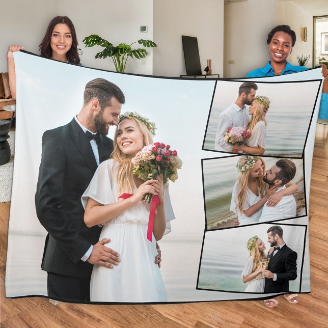 Modern Picture Montage 4 Wedding Photo Fleece Blanket (Creator Uploaded)