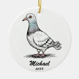 Modern Pigeon Christmas Personalised  Ceramic Ornament