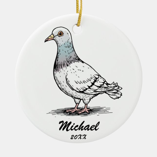 Modern Pigeon Christmas Personalised  Ceramic Ornament (Front)