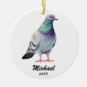 Modern Pigeon Christmas Personalised  Ceramic Ornament