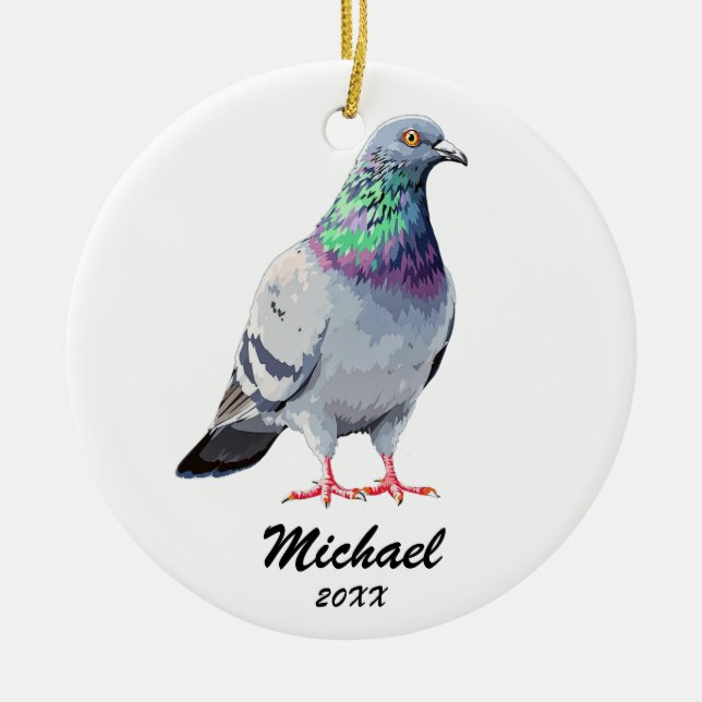 Modern Pigeon Christmas Personalised  Ceramic Ornament (Front)