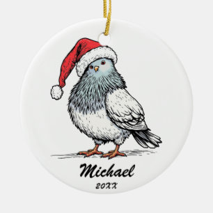 Modern Pigeon Santa Claus Christmas Personalised  Ceramic Ornament