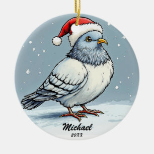 Modern Pigeon Santa Claus Christmas Personalised  Ceramic Ornament