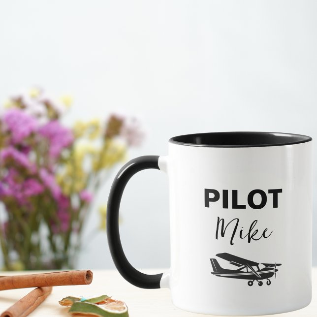 Modern PILOT Text & Aeroplane, Personalised Gift Mug (Creator Uploaded)