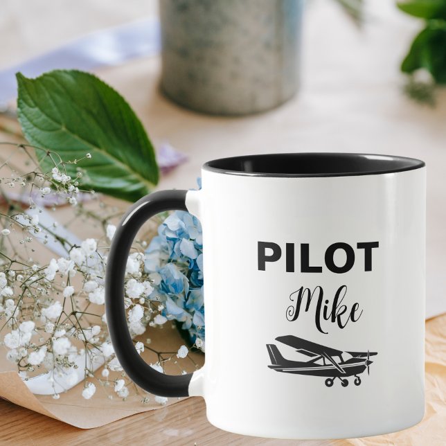 Modern PILOT Text & Aeroplane, Personalised Gift Mug (Creator Uploaded)