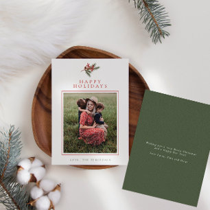 Modern Pine Branch & Berries Photo Holiday Card