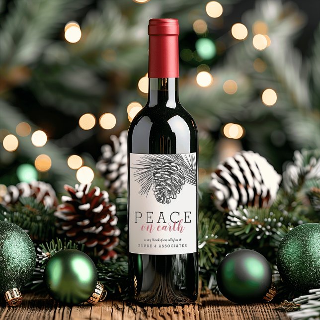 Modern Pine Branch Drawing Peace On Earth Wine Label (Modern Pine Branch Drawing Peace On Earth Wine Label)
