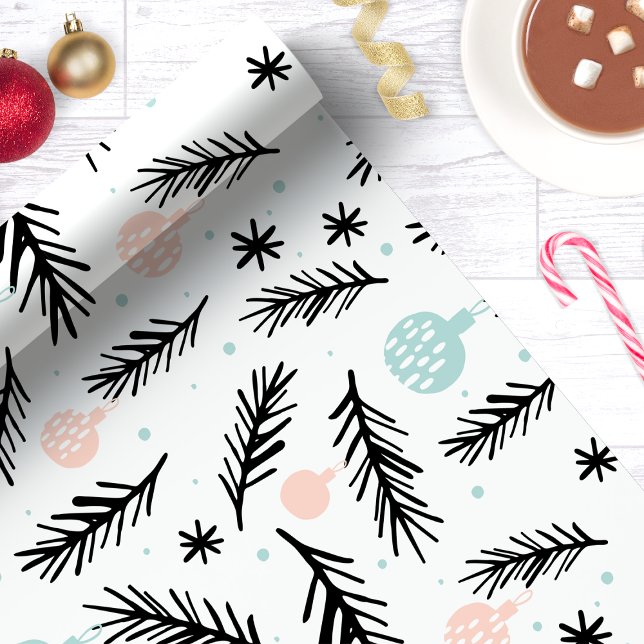 Modern Pine Branches Chic Christmas Holiday Wrapping Paper (Creator Uploaded)