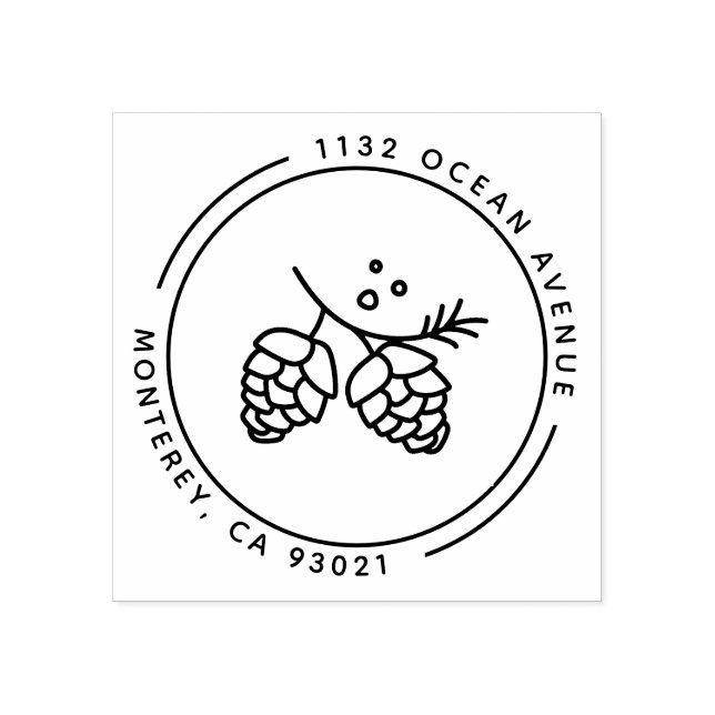 Modern Pine Cone Line Illustration Return Address Rubber Stamp (Imprint)